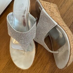 Elegant Silver Wedge Sandals Yellow box size 9